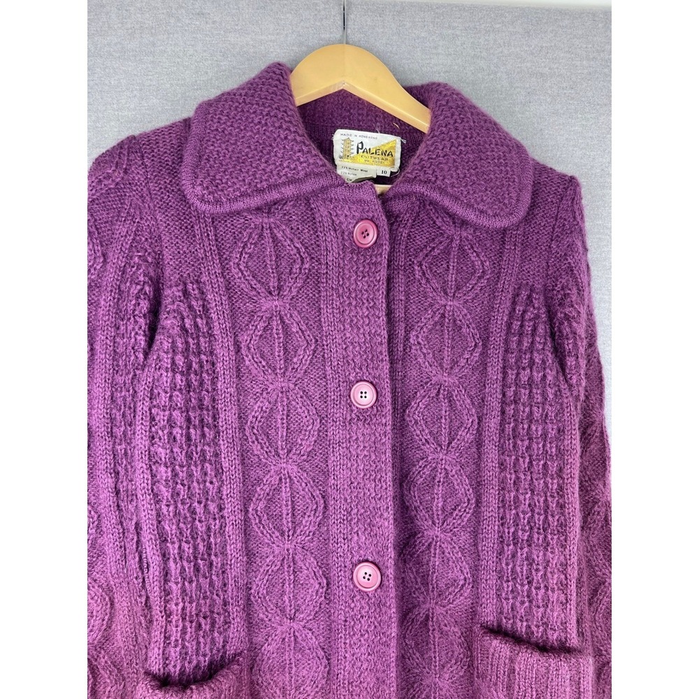 Vintage Palena Mohair Wool Purple Cable Knit Duster Cardigan Sweater Coat‎ Sz 10